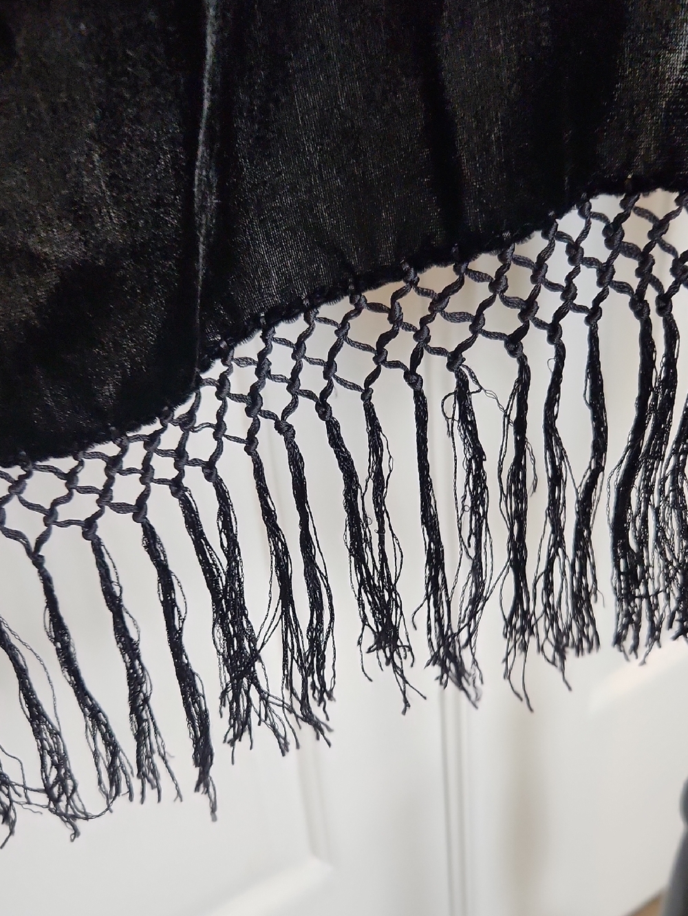 Black and Purple Velvet Burnout Floral Fringe Silk Shawl Scarf - Picture 4 of 10